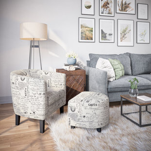 Jazouli linen barrel chair deals and ottoman